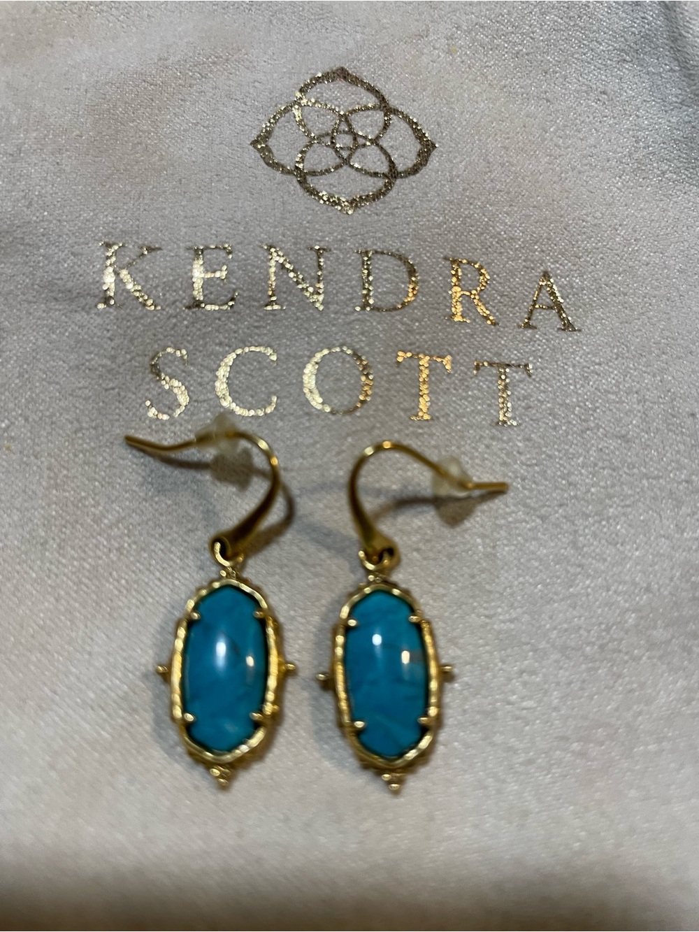 Kendra Scott Baroque Lee Drop Earrings Vintage Gold Dark Teal Magnesite